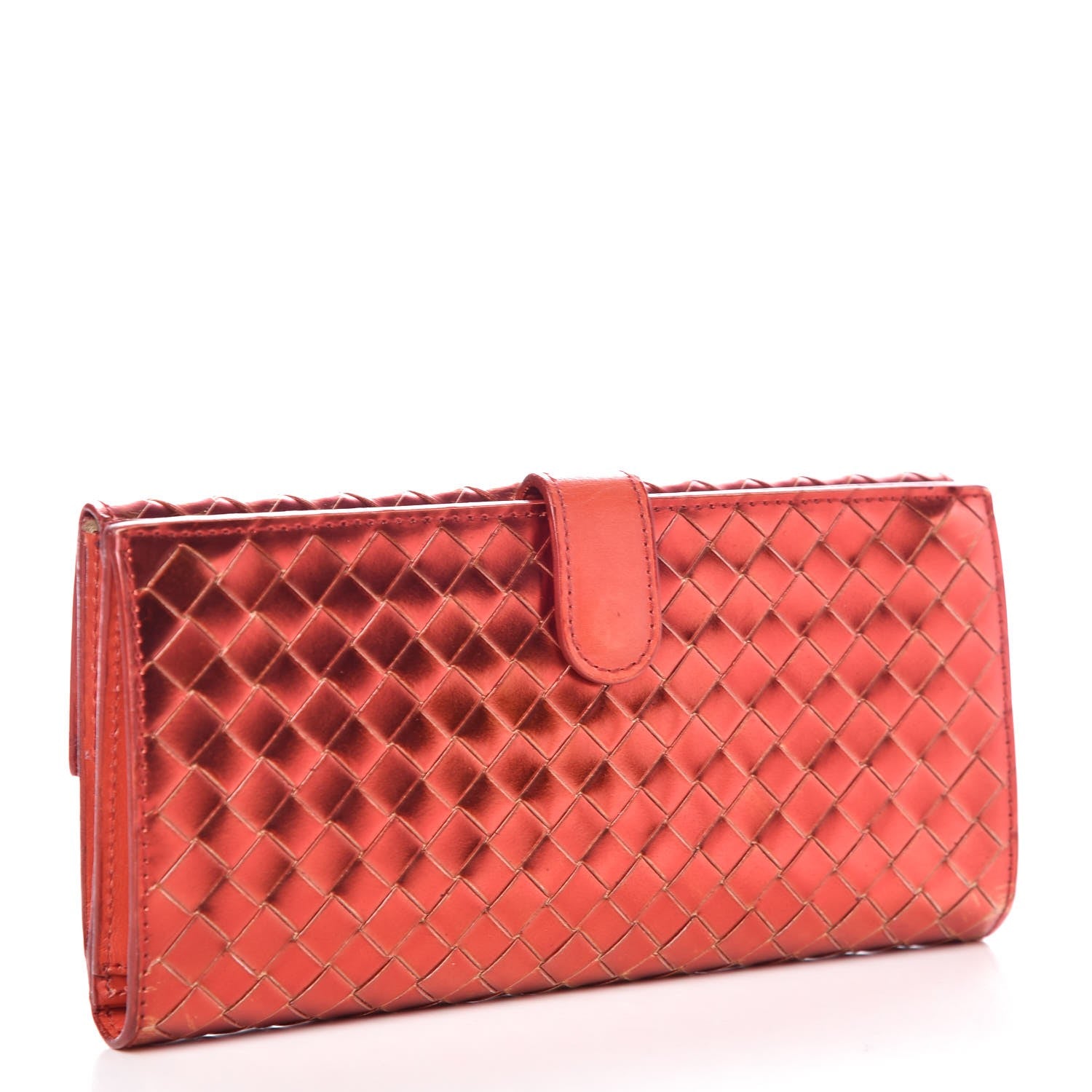 Bottega Veneta Metallic Nappa Intrecciato Continental Wallet Red 3 of 10