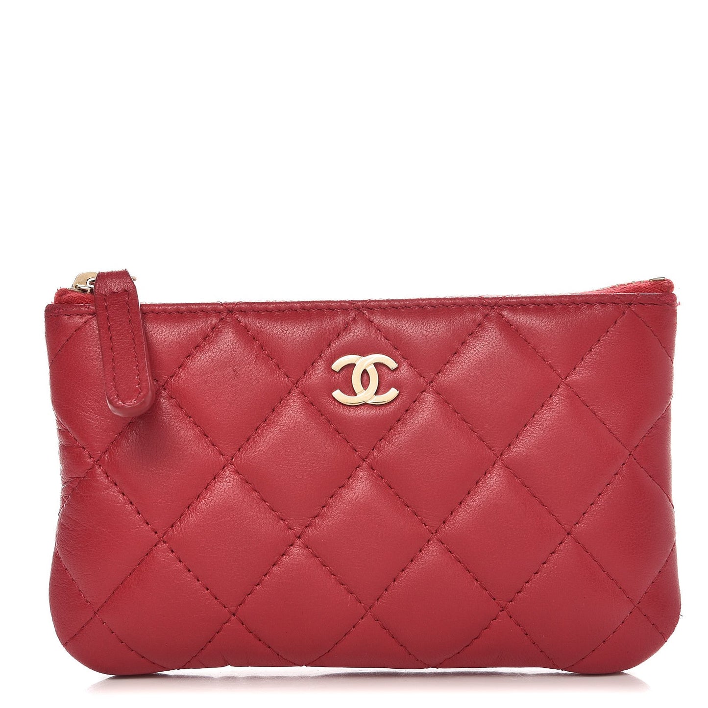 Lambskin Quilted Small Cosmetic Case Dark Pink
