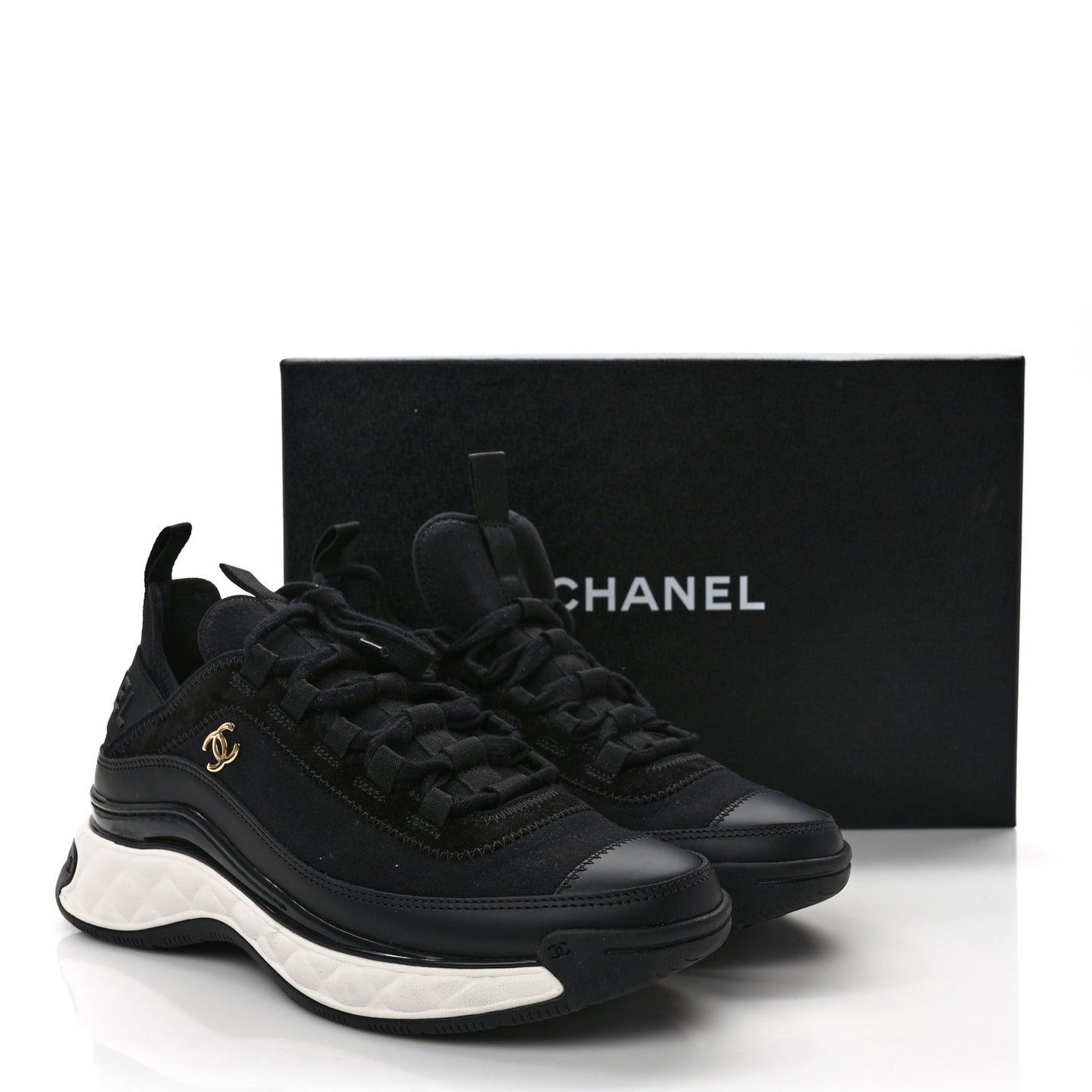 Velvet Calfskin Mixed Fibers CC Sneakers 38 Black