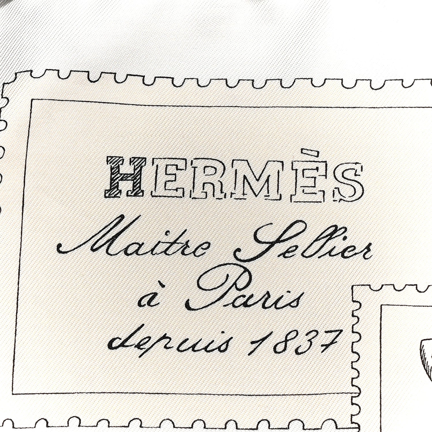 Hermes Silk Le Philateliste Du Faubourg Scarf 90 Gris Parchemin White 2 of 5