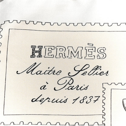 Hermes Silk Le Philateliste Du Faubourg Scarf 90 Gris Parchemin White 2 of 5