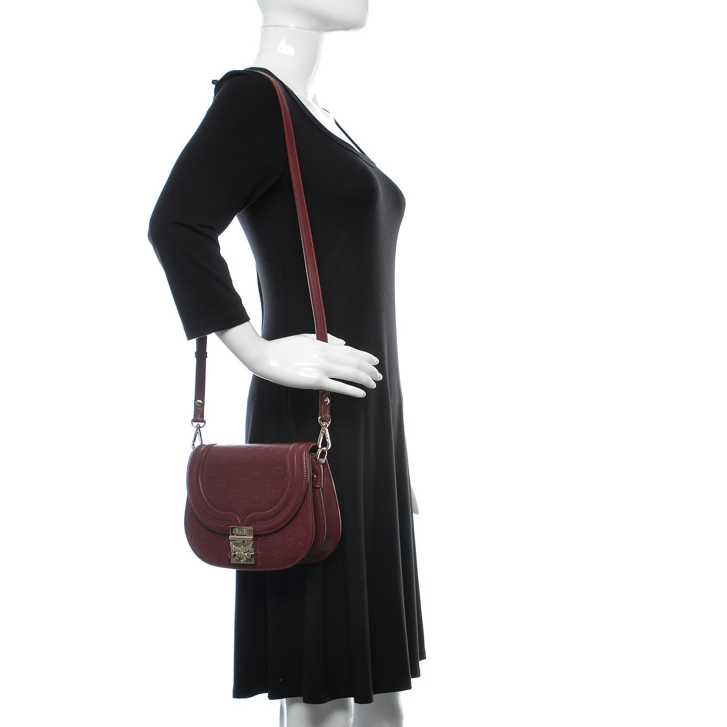 MCM Calfskin Monogram Trisha Shoulder Bag Very Plum 2 of 9