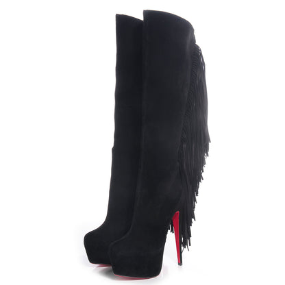 Christian Louboutin Suede Interlopa 165 Fringed Knee Boots 38.5 Black 3 of 6