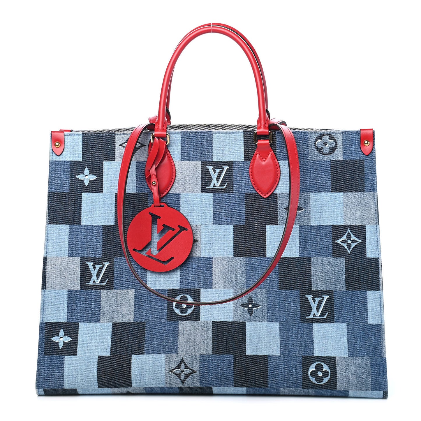Denim Damier Monogram Onthego Blue Rouge