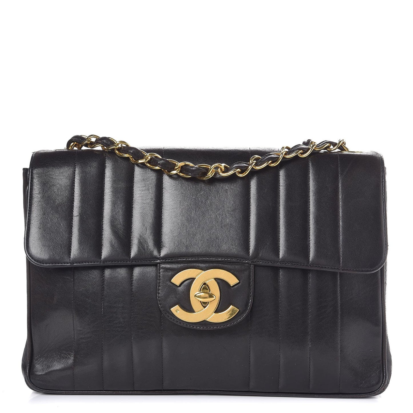 Lambskin Vertical Quilt Jumbo Single Flap Black