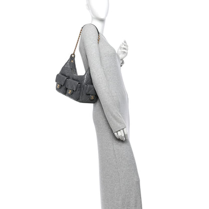 Chanel Shiny Lambskin Quilted Trendy Pockets Hobo Dark Grey 2 of 10