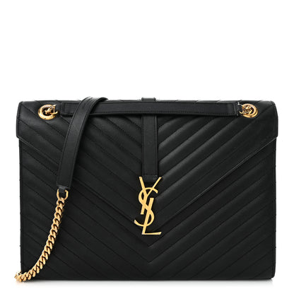 Saint Laurent Grain De Poudre Matelasse Chevron Large Monogram Satchel Black 1 of 10