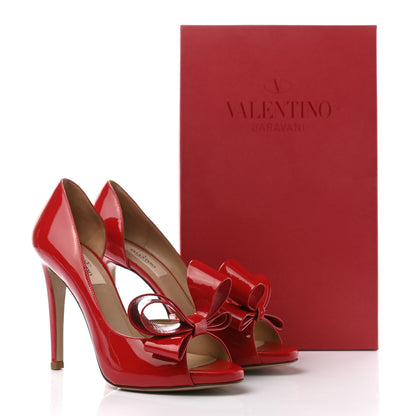 Valentino Garavani Patent Couture Bow Peep Toe d'Orsay 15/110mm Pumps 36.5 Rosso Valentino 9 of 9