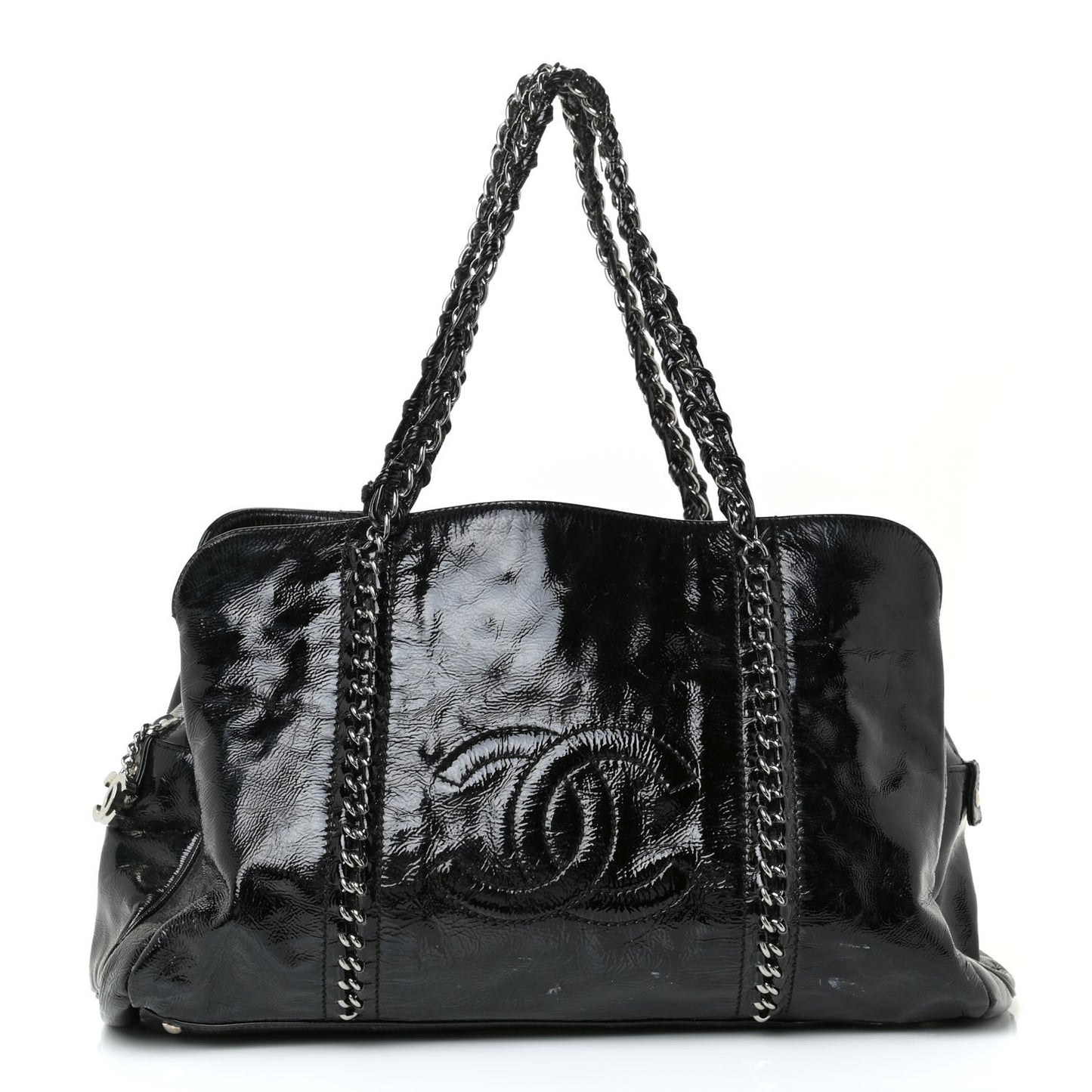 Patent Calfskin Large Luxe Ligne Tote Black