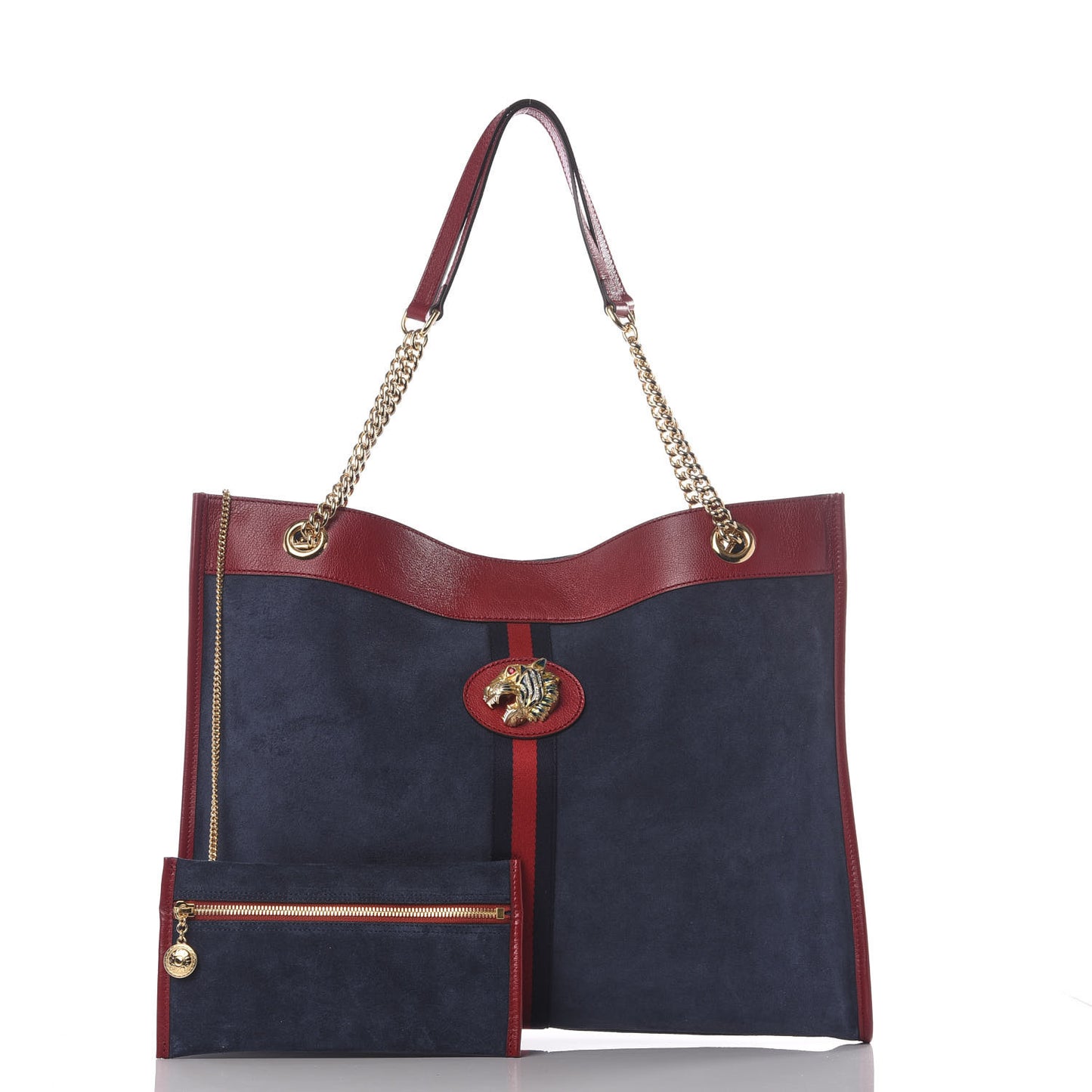 Suede Calfskin Large Rajah Chain Tote New Blue Romantic Cherry