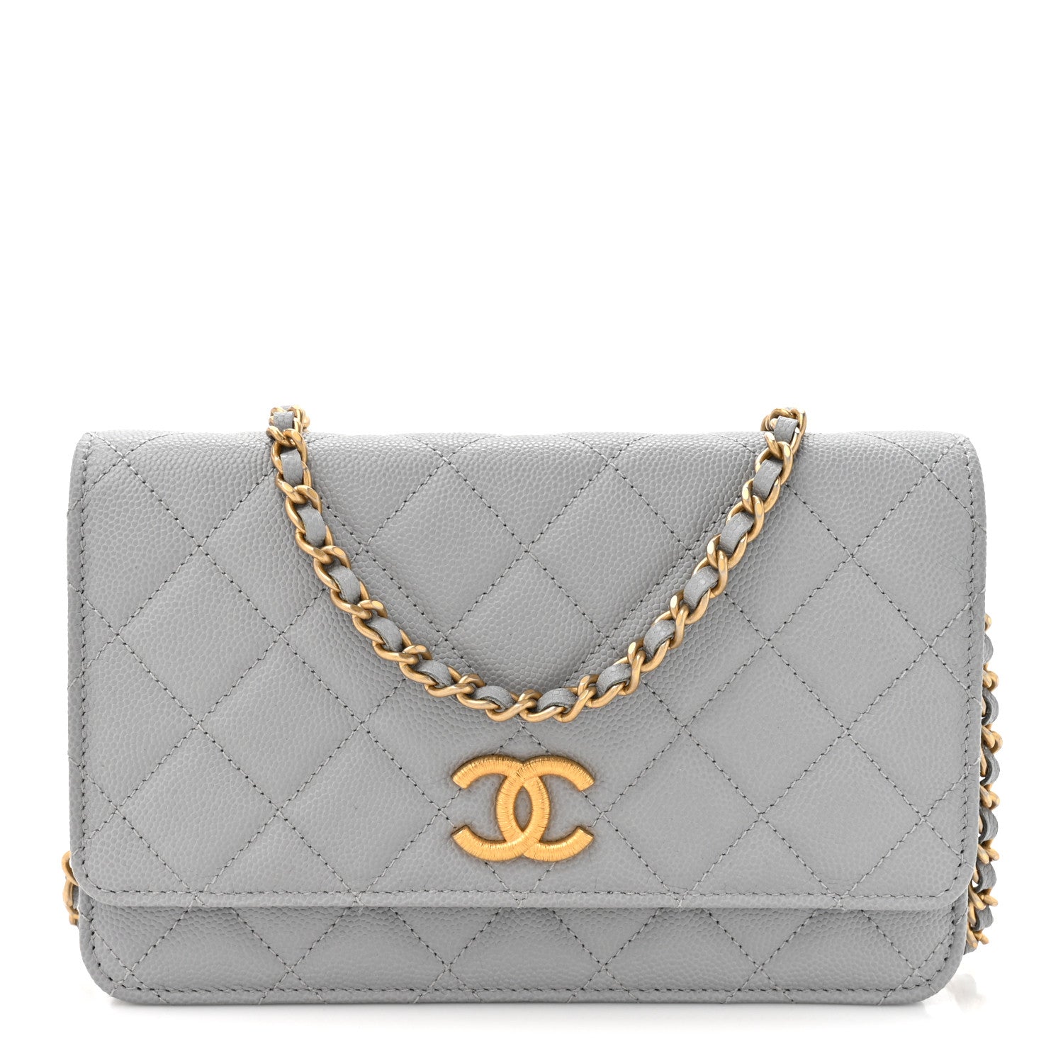 Chanel Caviar Quilted Textured CC Wallet On Chain WOC Grey 1 of 12