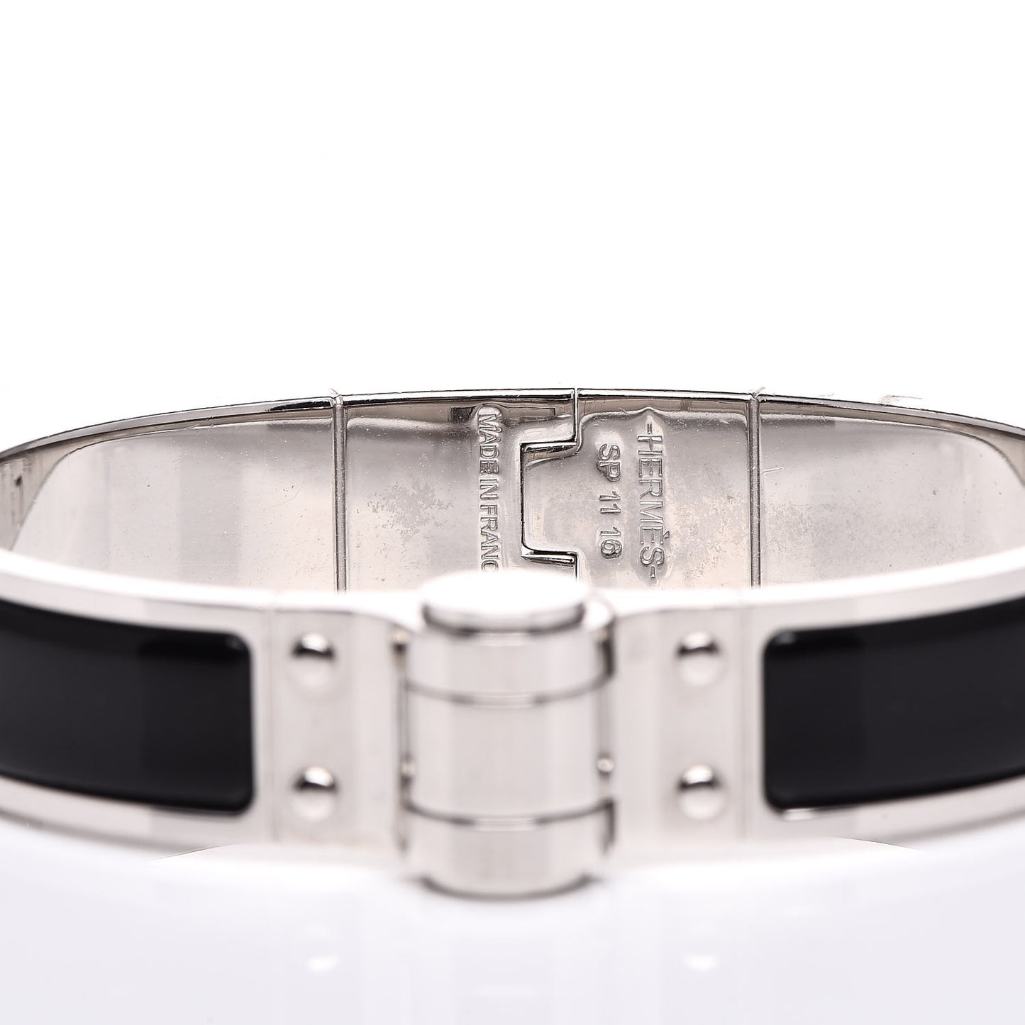 Enamel Charniere Uni Narrow Hinged Bracelet S Black