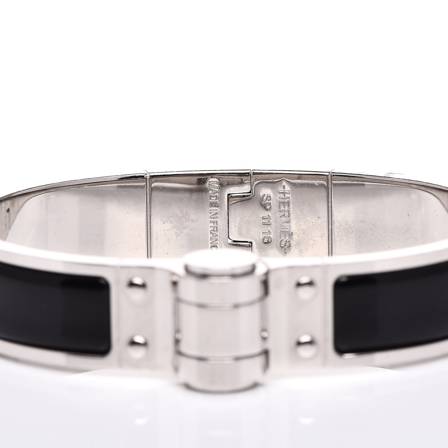 Hermes Enamel Charniere Uni Narrow Hinged Bracelet S Black 4 of 5