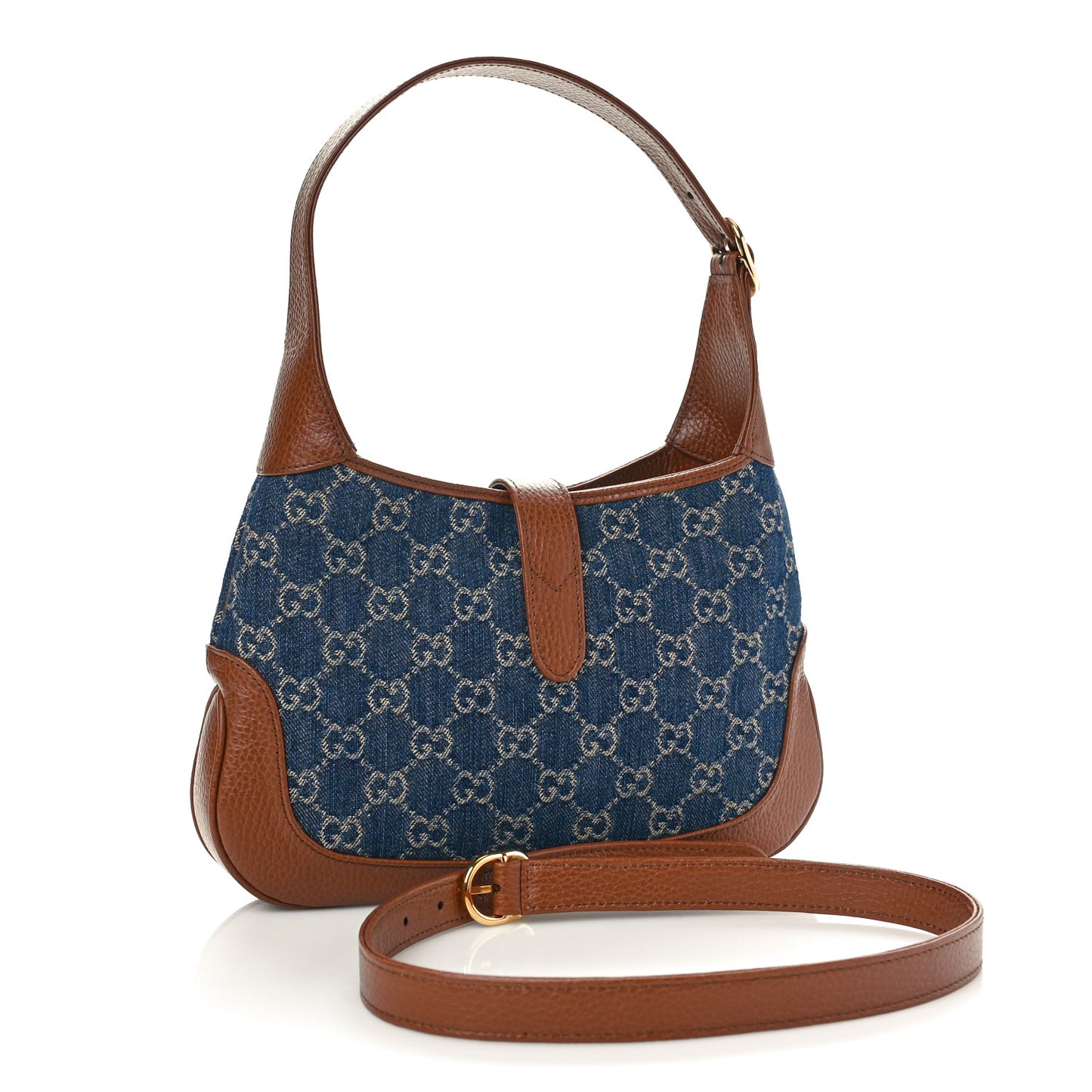 New Denim GG Monogram Calfskin Small Jackie 1961 Hobo Blue Tea Cuir