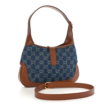 Gucci New Denim GG Monogram Calfskin Small Jackie 1961 Hobo Blue Tea Cuir 3 of 10