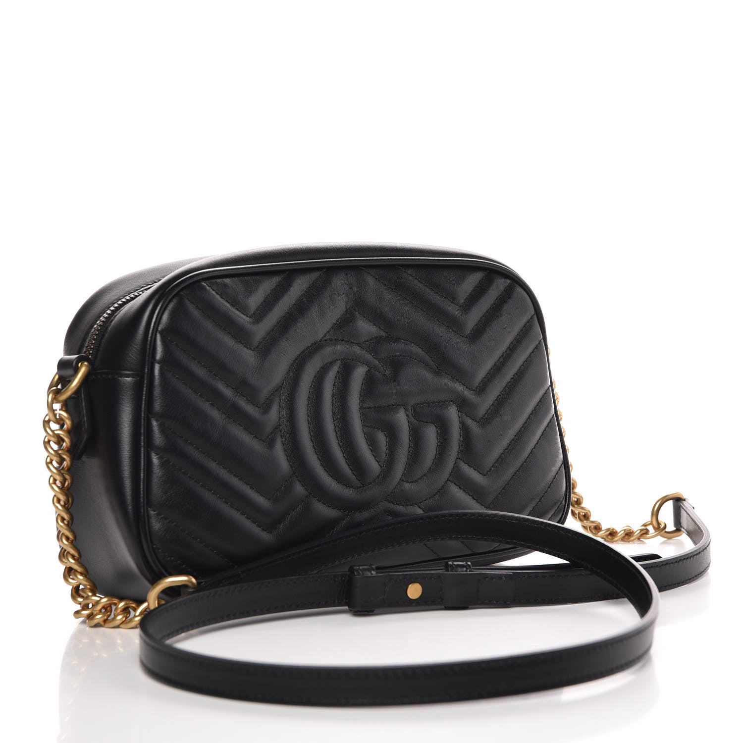 Gucci Calfskin Matelasse Small GG Marmont Chain Shoulder Bag Black 3 of 7