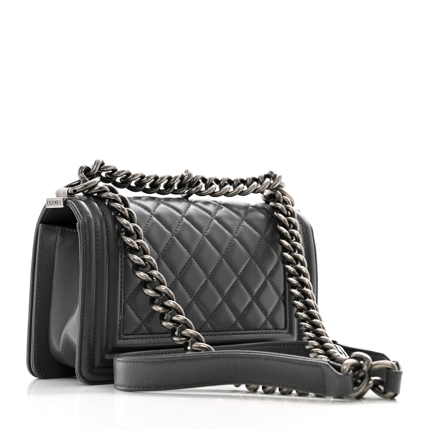 Calfskin Quilted Small Boy Flap Dark Grey