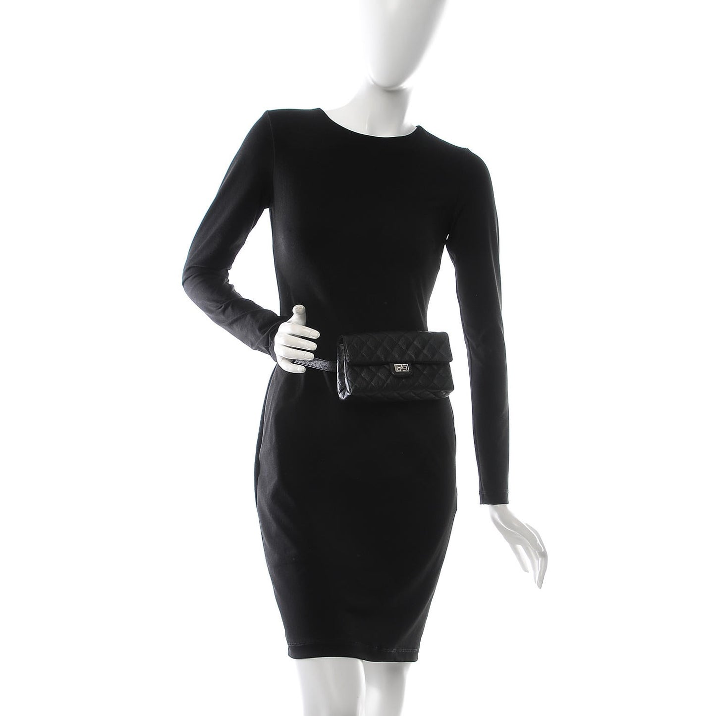 Grained Calfskin Quilted 2.55 Reissue Flap Belt Bag Clutch Black