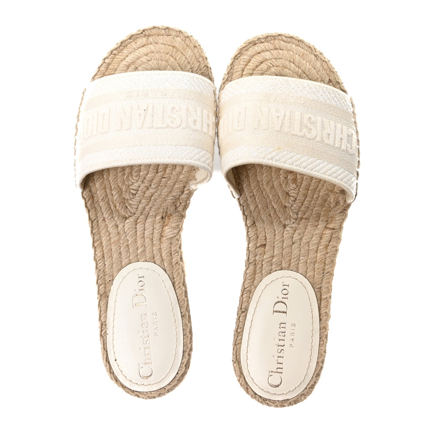 Christian Dior Canvas Embroidered Granville Espadrille Flat Slide Sandals 35.5 Ivory 2 of 10