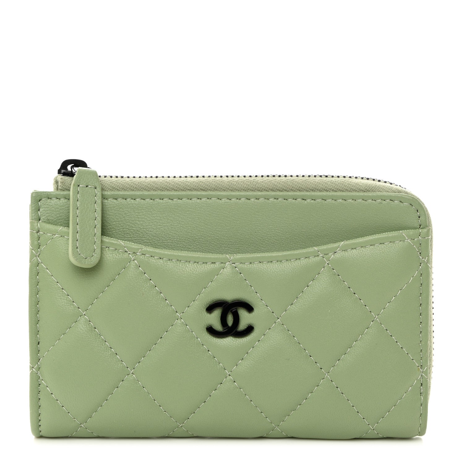 Chanel Lambskin Quilted CC Zip Around Card Holder Light Green 1 of 8