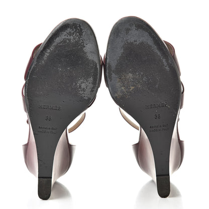 Hermes Calfskin Legend Wedge Sandals 38 Cassis 7 of 18
