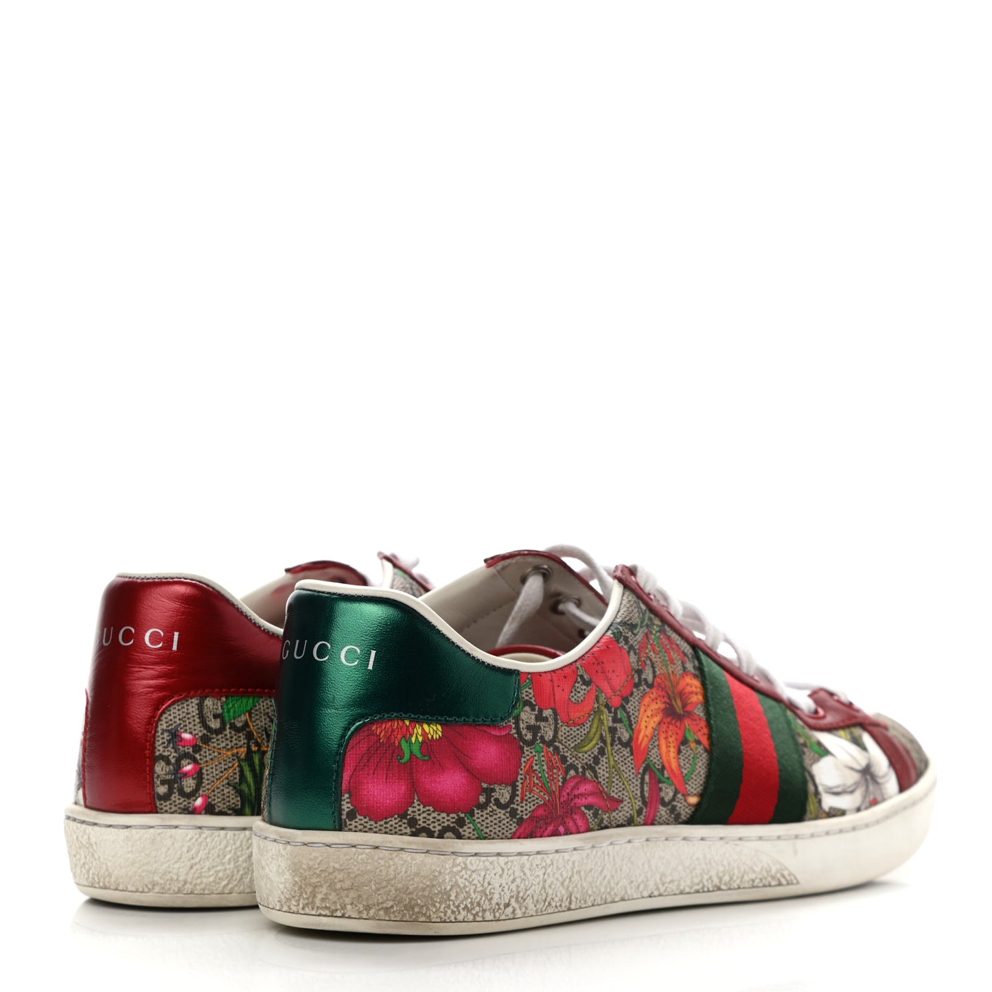 GG Supreme Monogram Flora Web Womens Ace Sneakers 38 Beige Multicolor Rosso