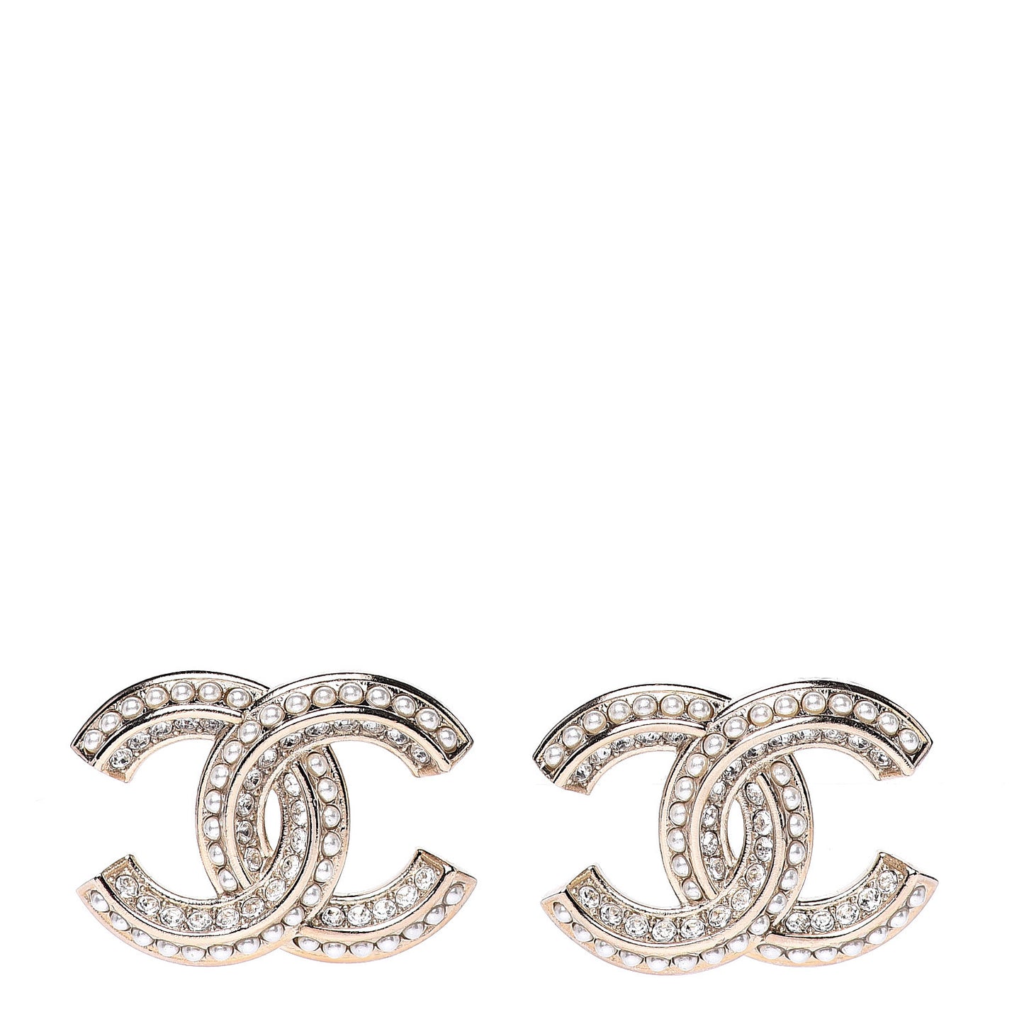 Crystal Pearl CC Earrings Gold