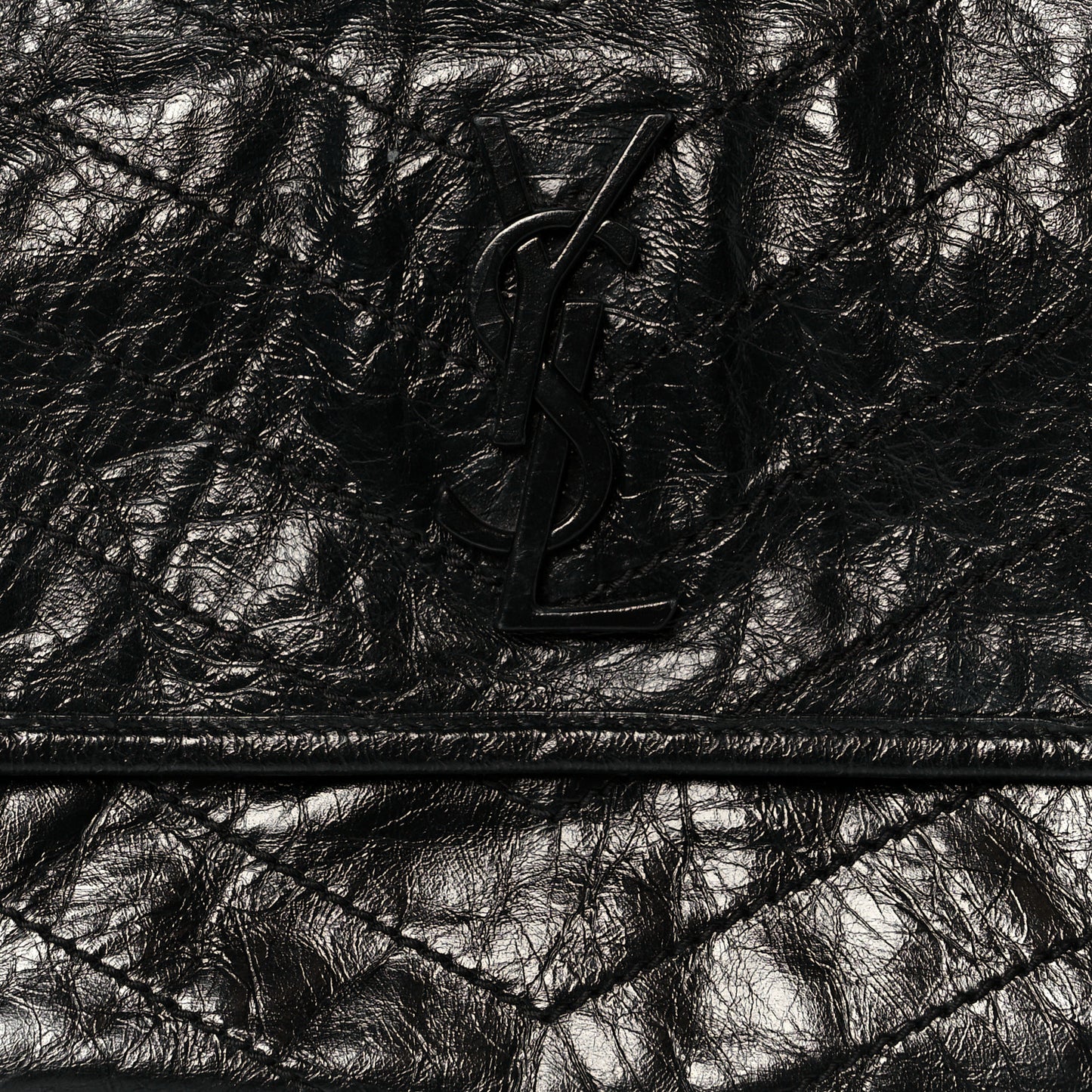 Crinkled Calfskin Matelasse Monogram Medium Niki Chain Satchel Black