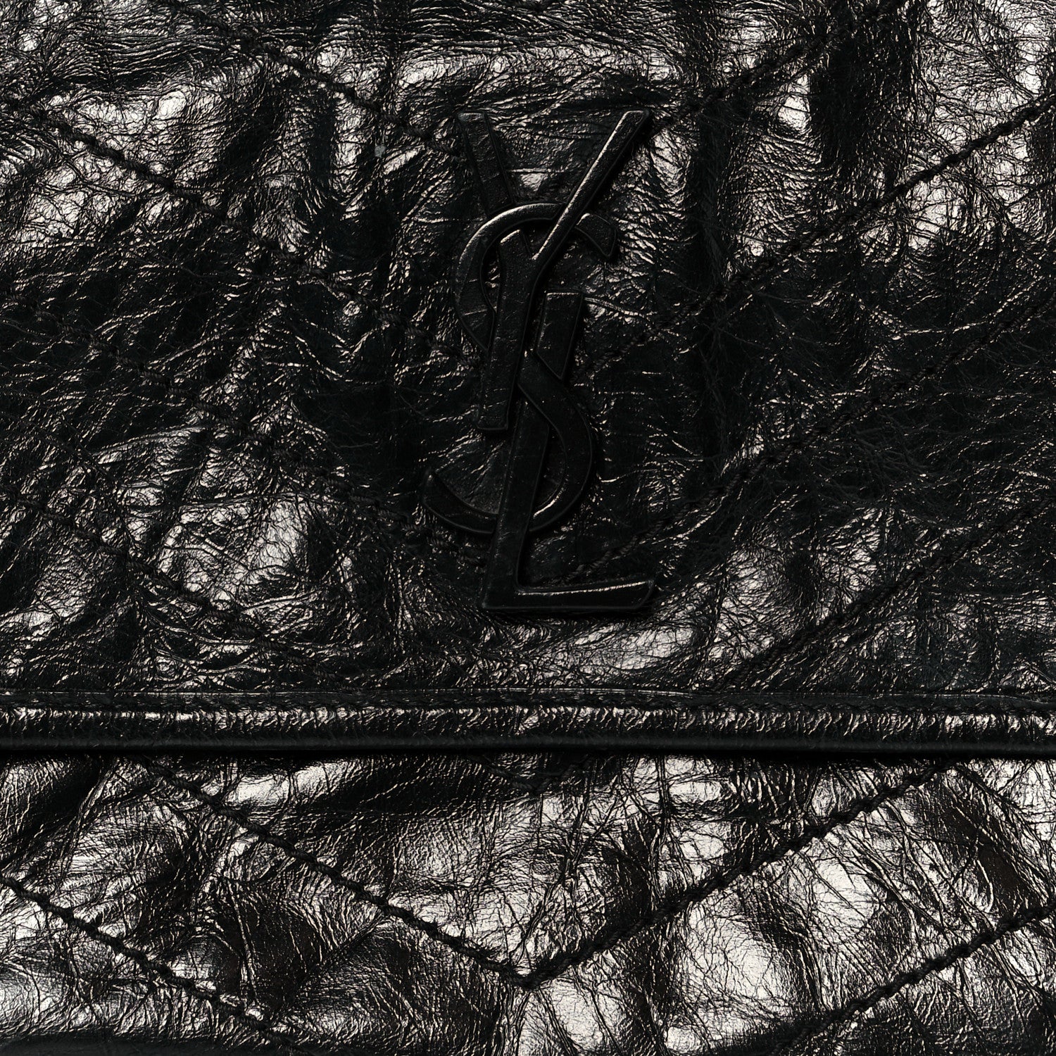 Saint Laurent Crinkled Calfskin Matelasse Monogram Medium Niki Chain Satchel Black 9 of 12