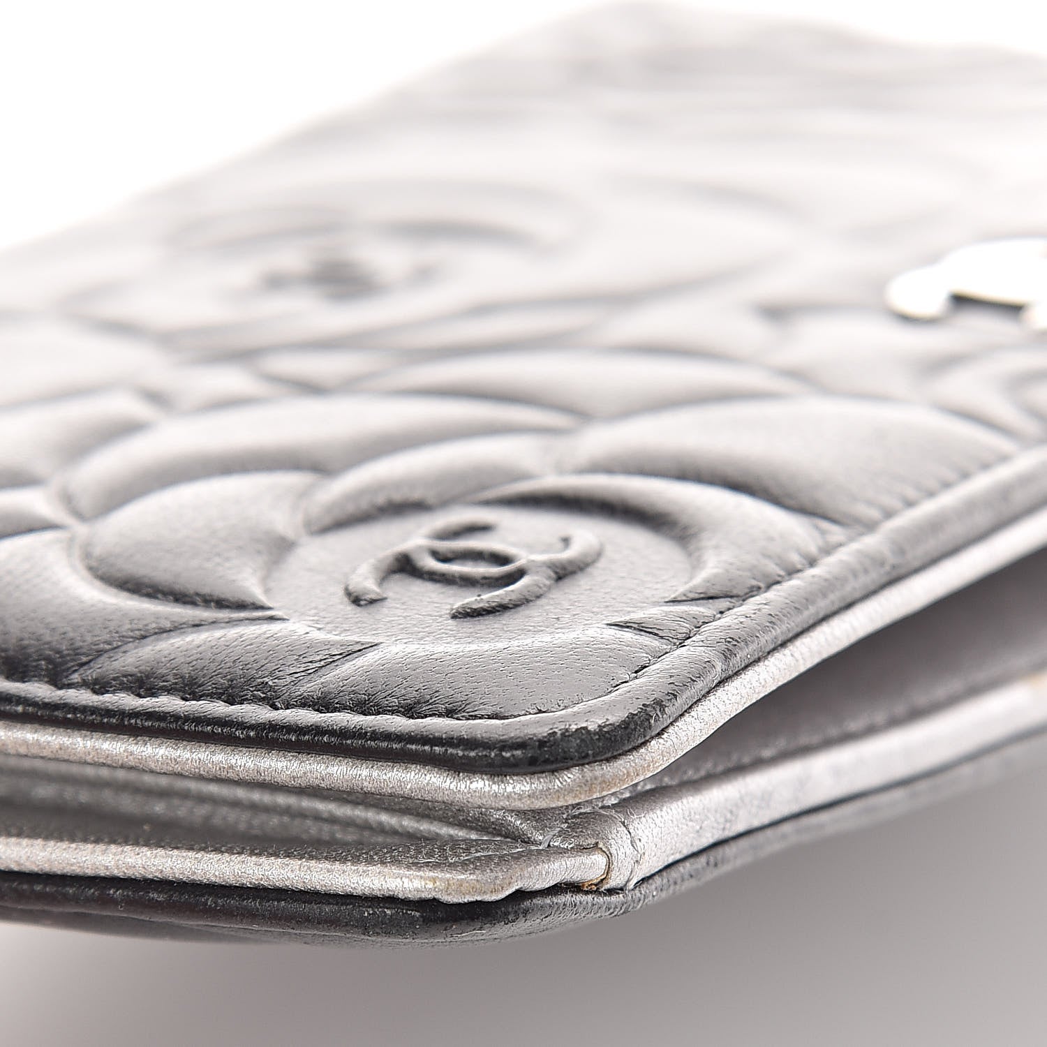 Chanel Lambskin Camellia Embossed Yen Wallet Black 11 of 12