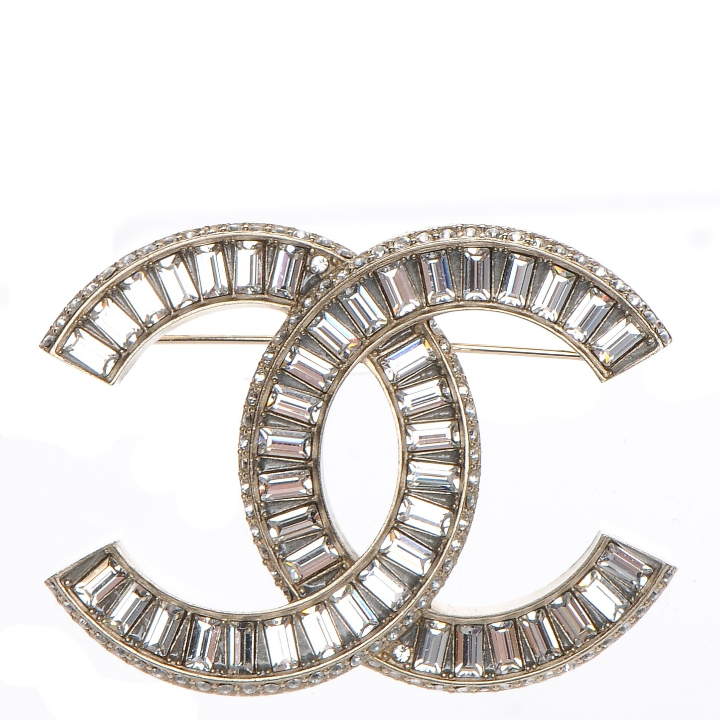 Baguette Crystal CC Brooch Gold