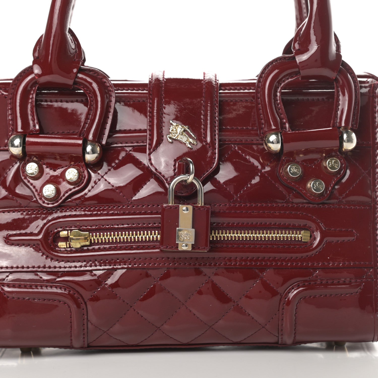 Burberry Patent Quilted Mini Manor Tote Dark Red 9 of 21