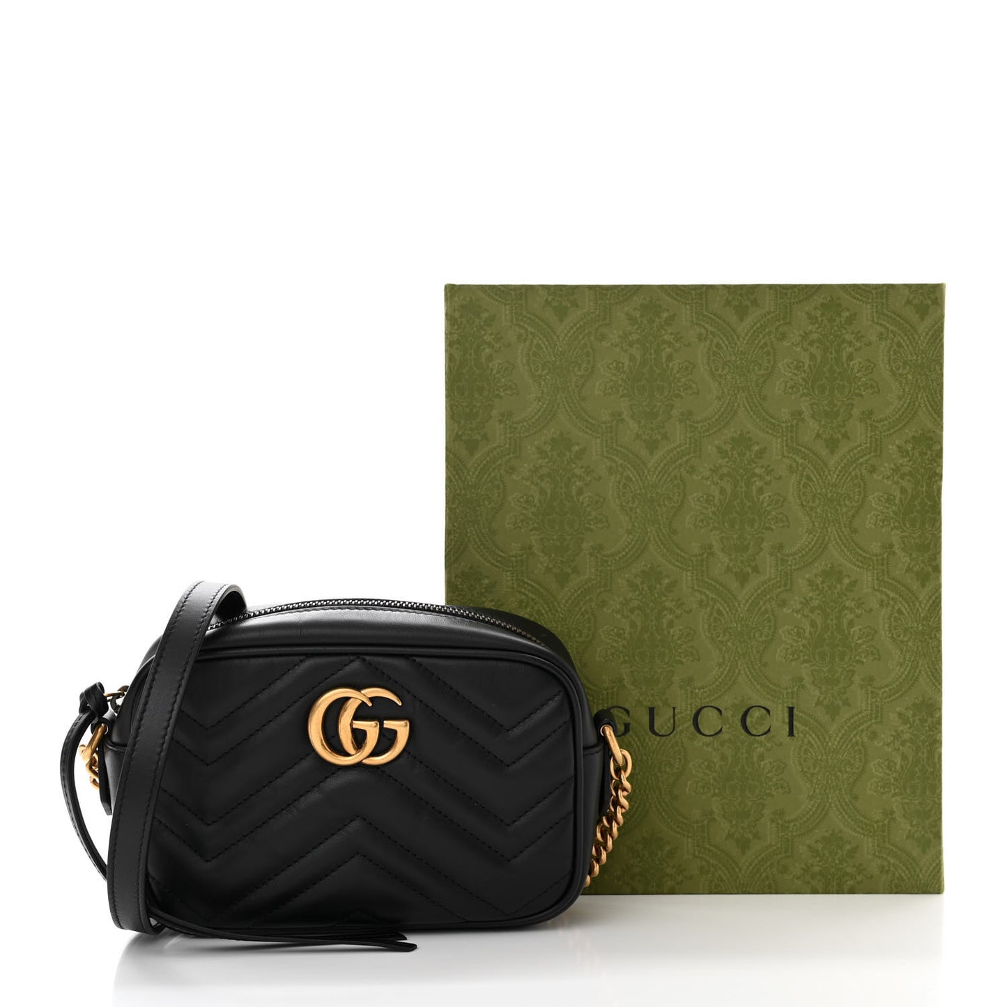 Calfskin Matelasse Mini GG Marmont Chain Shoulder Bag Black