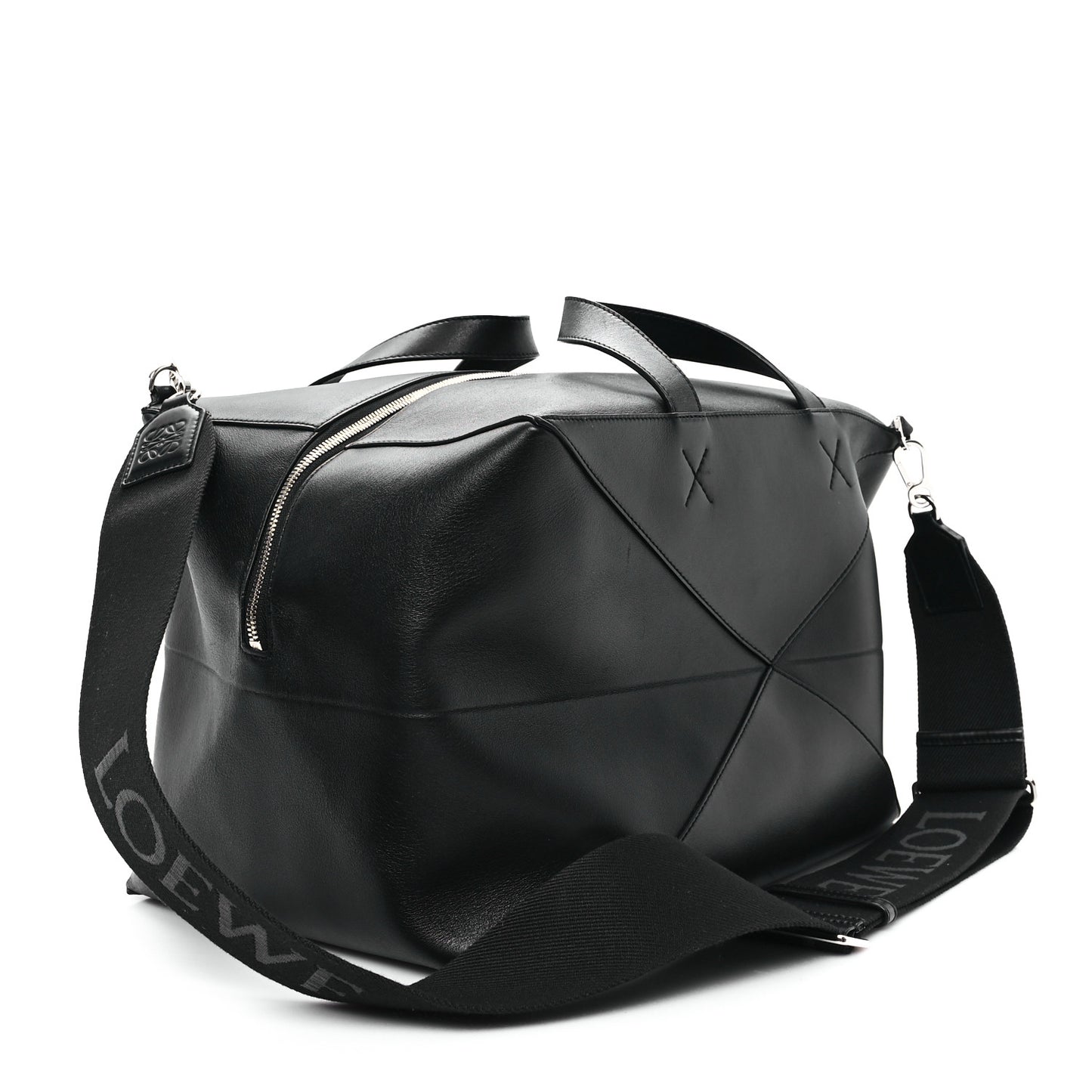 Shiny Calfskin Puzzle Fold Duffle Black