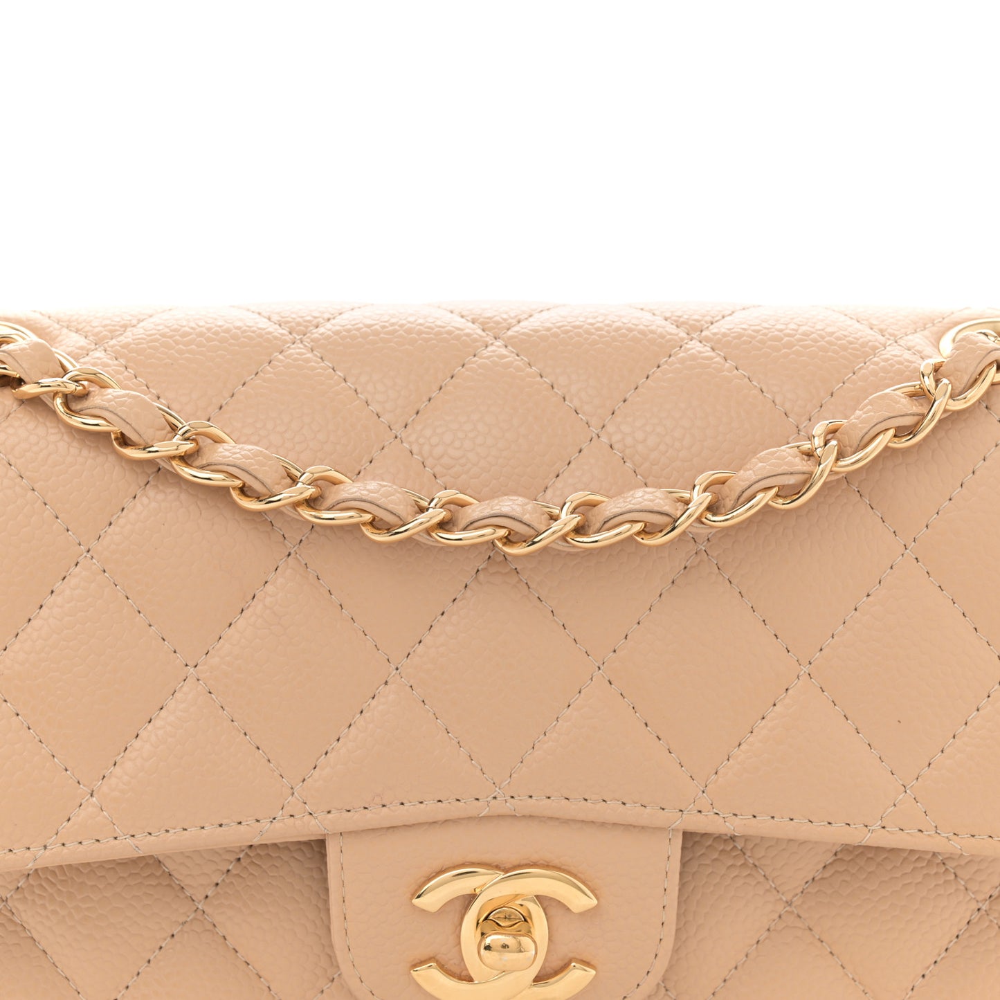 Caviar Quilted Small Double Flap Beige
