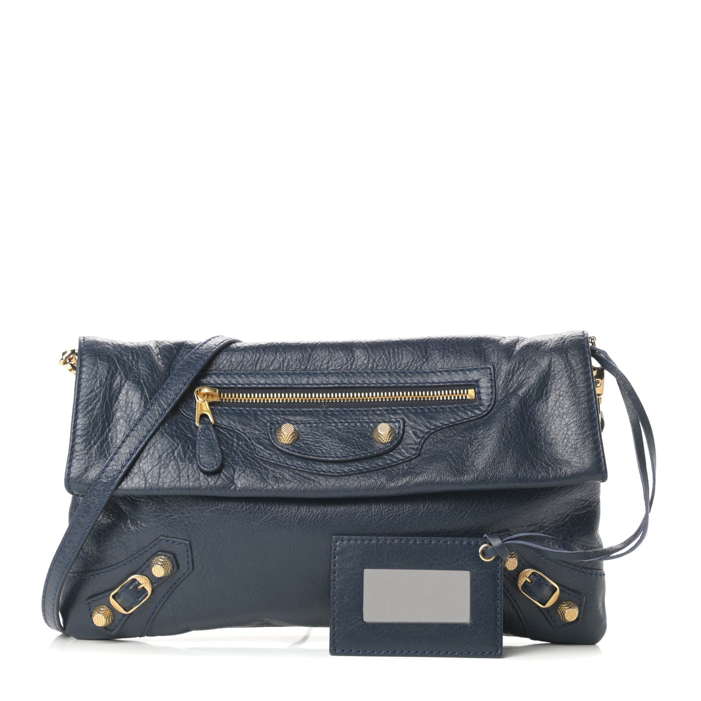 Agneau Giant 12 Gold Hardware Envelope Strap Clutch Bleu Obscur