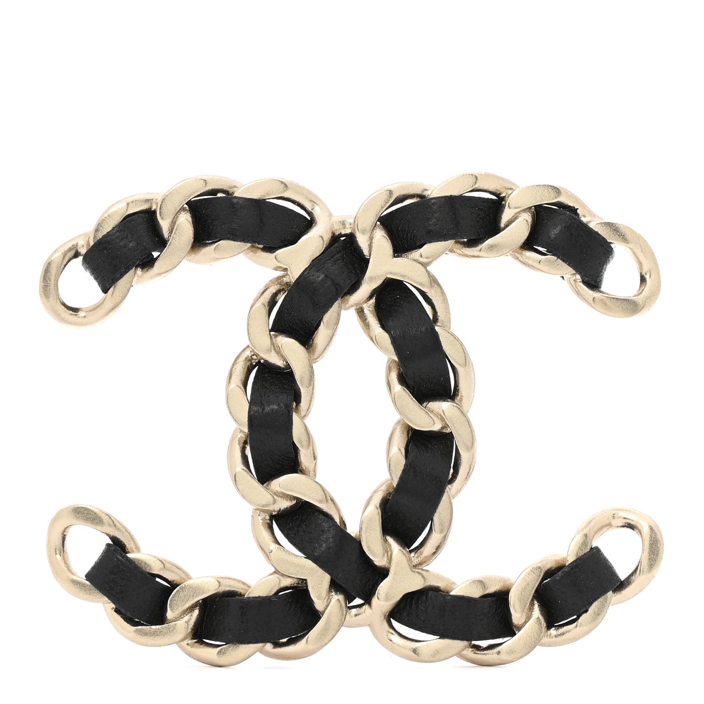 Lambskin Chain CC Brooch Black Gold
