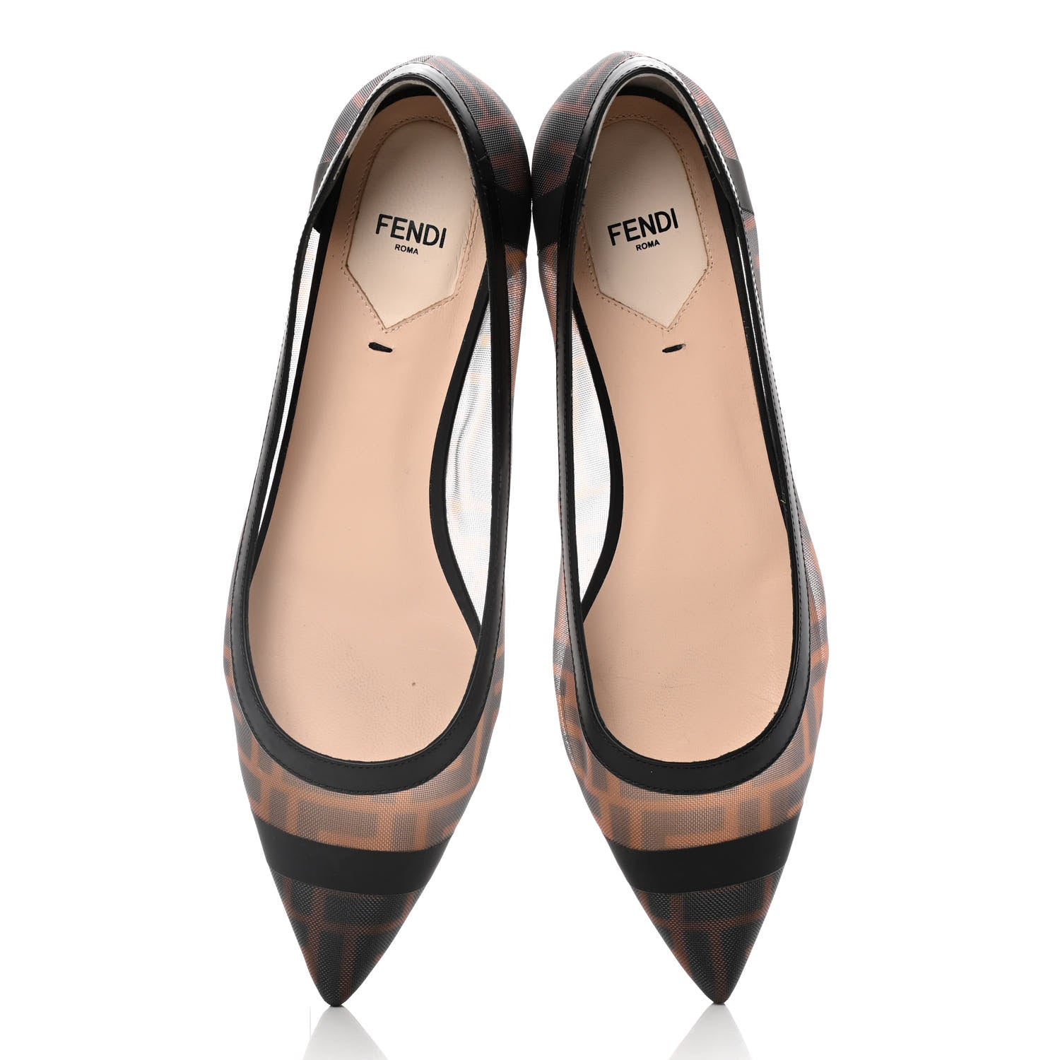 Fendi Mesh FF Skimmer Ballerina Flats 39 Tobacco Moro Black 5 of 10