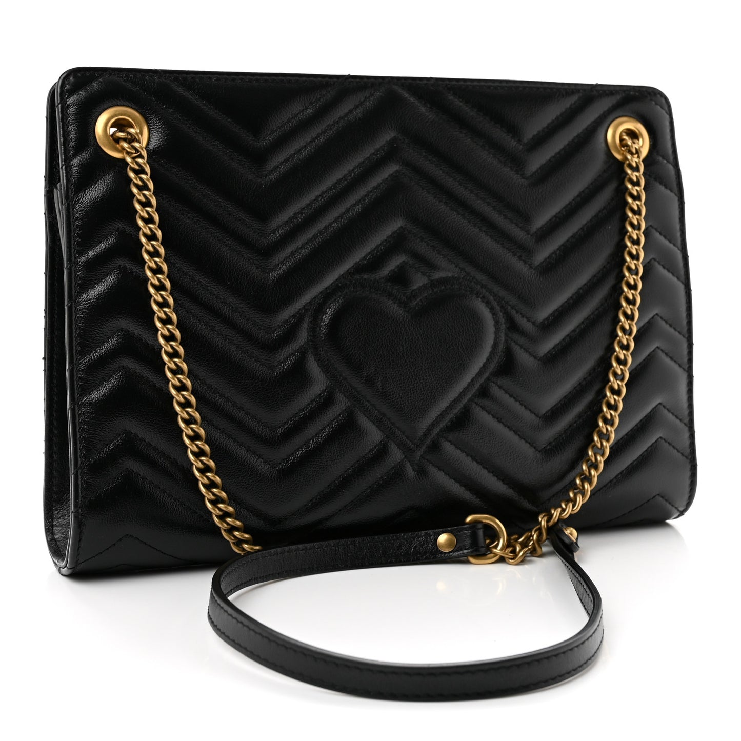 Azalea Calfskin Matelasse Heart Medium GG Marmont Slim Shoulder Bag Black