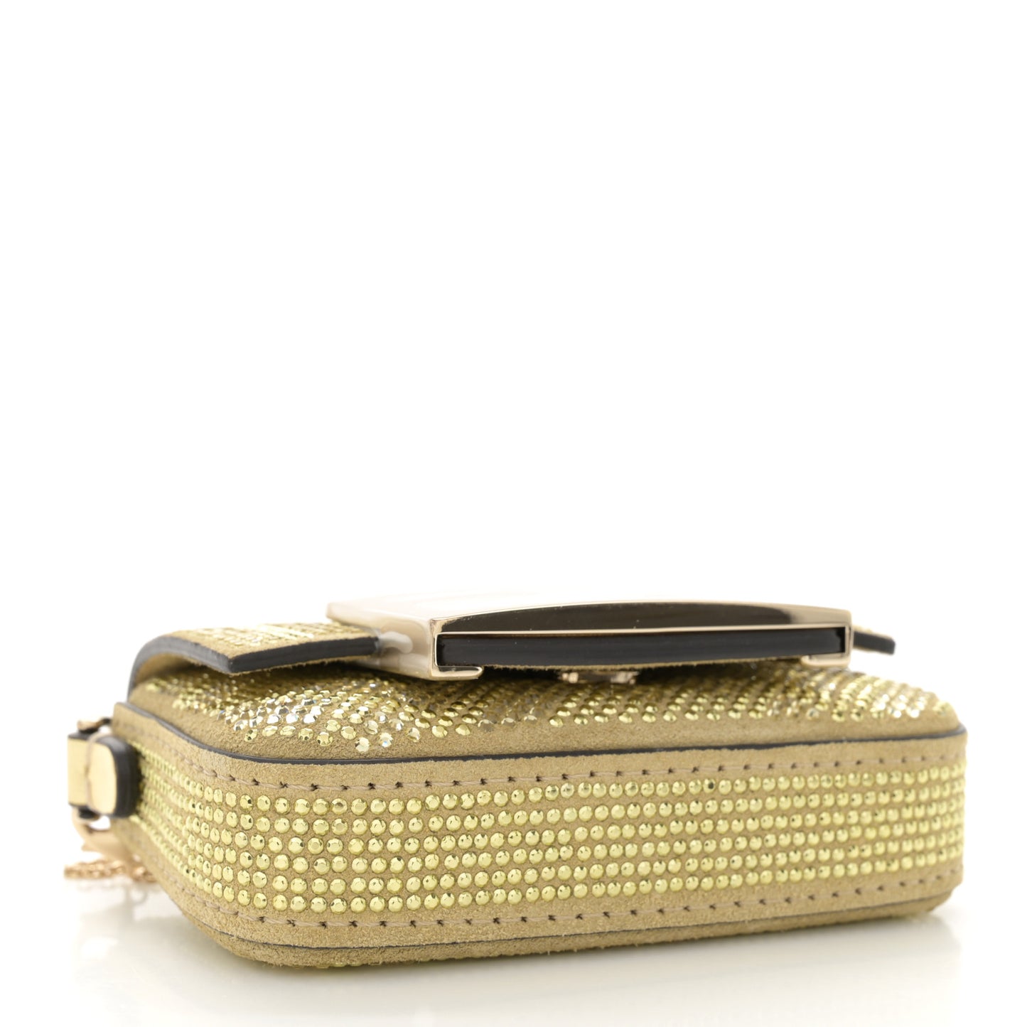 Crystal Vitello Laminato FF Nano Maxi Buckle Baguette Charm Light Gold