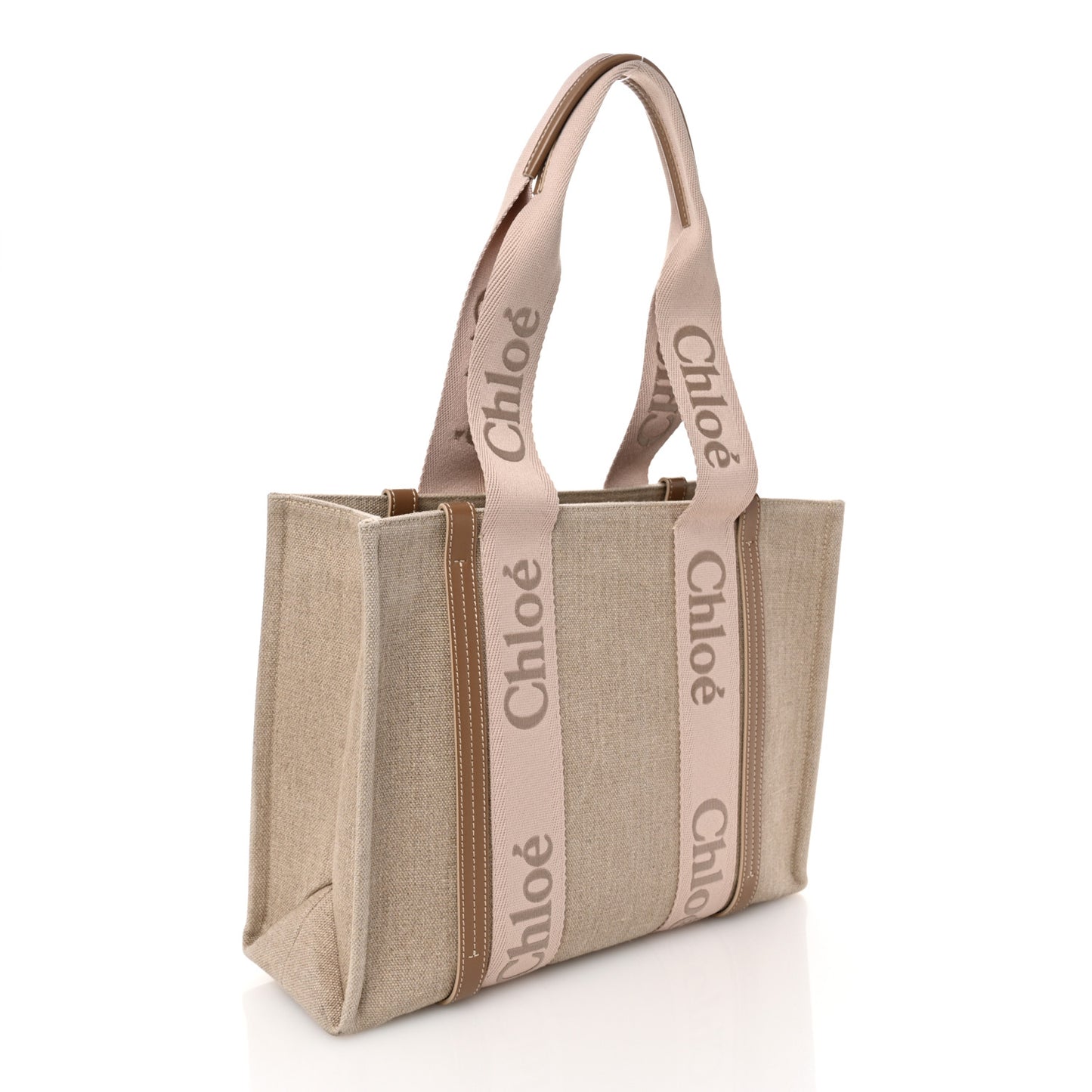 Linen Calfskin Medium Woody Ribbon Tote Blushy Beige