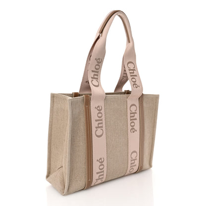 Chloe Linen Calfskin Medium Woody Ribbon Tote Blushy Beige 3 of 10