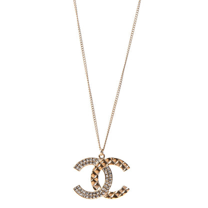 Chanel Baguette Crystal Quilted CC Pendant Necklace Gold 1 of 6