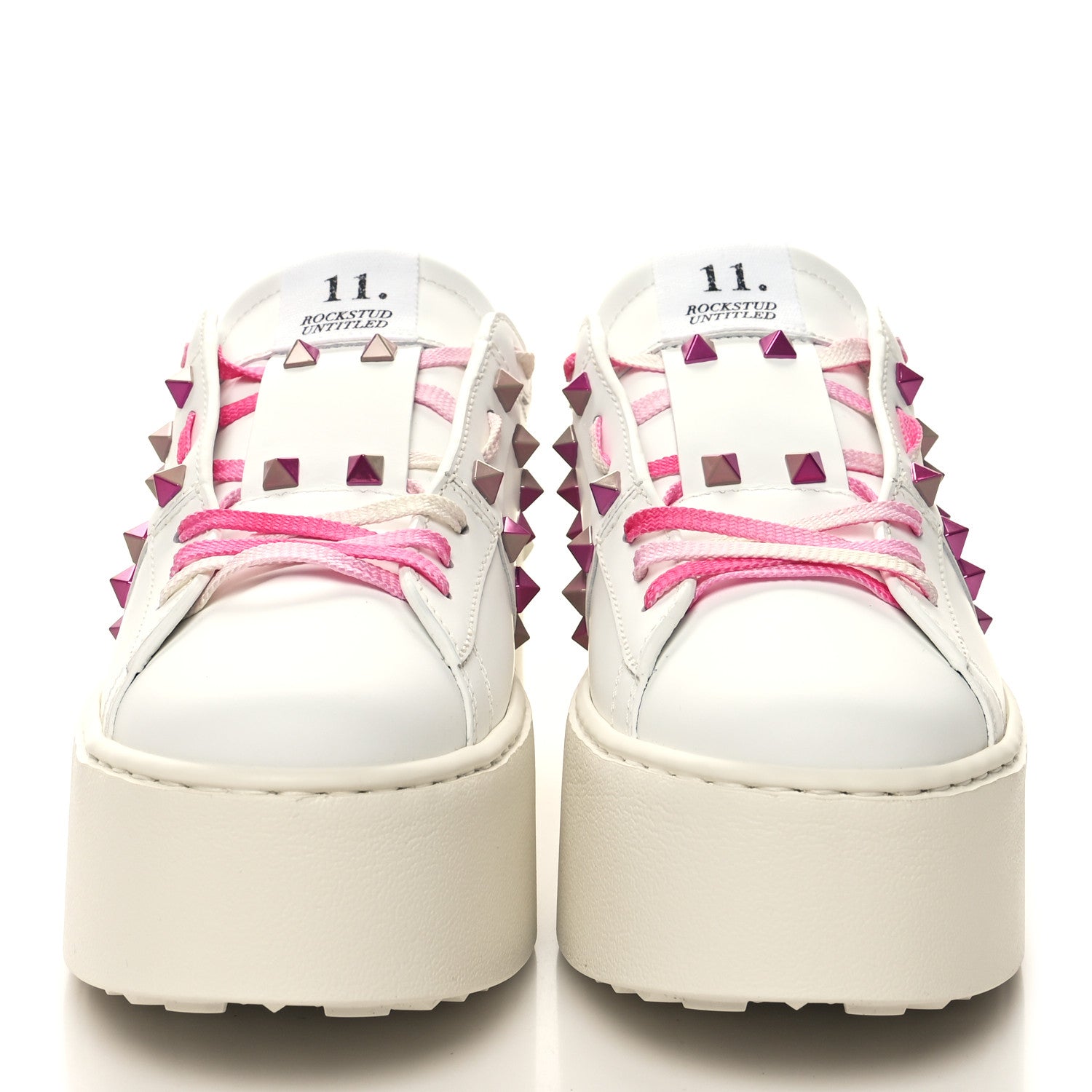 Valentino Garavani Calfskin Rockstud Untitled 57mm Platform Sneakers 38.5 White Pink PP 3 of 9