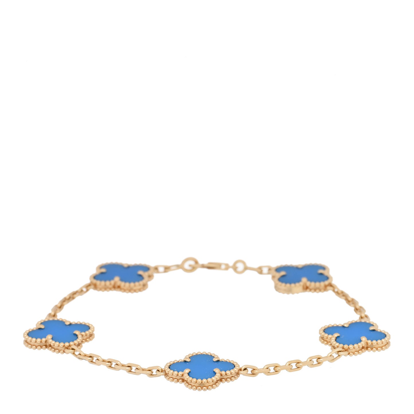 18K Yellow Gold Blue Agate 5 Motifs Vintage Alhambra Bracelet