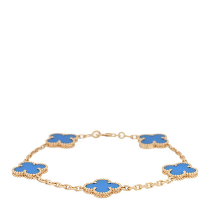 Van Cleef & Arpels 18K Yellow Gold Blue Agate 5 Motifs Vintage Alhambra Bracelet 1 of 4