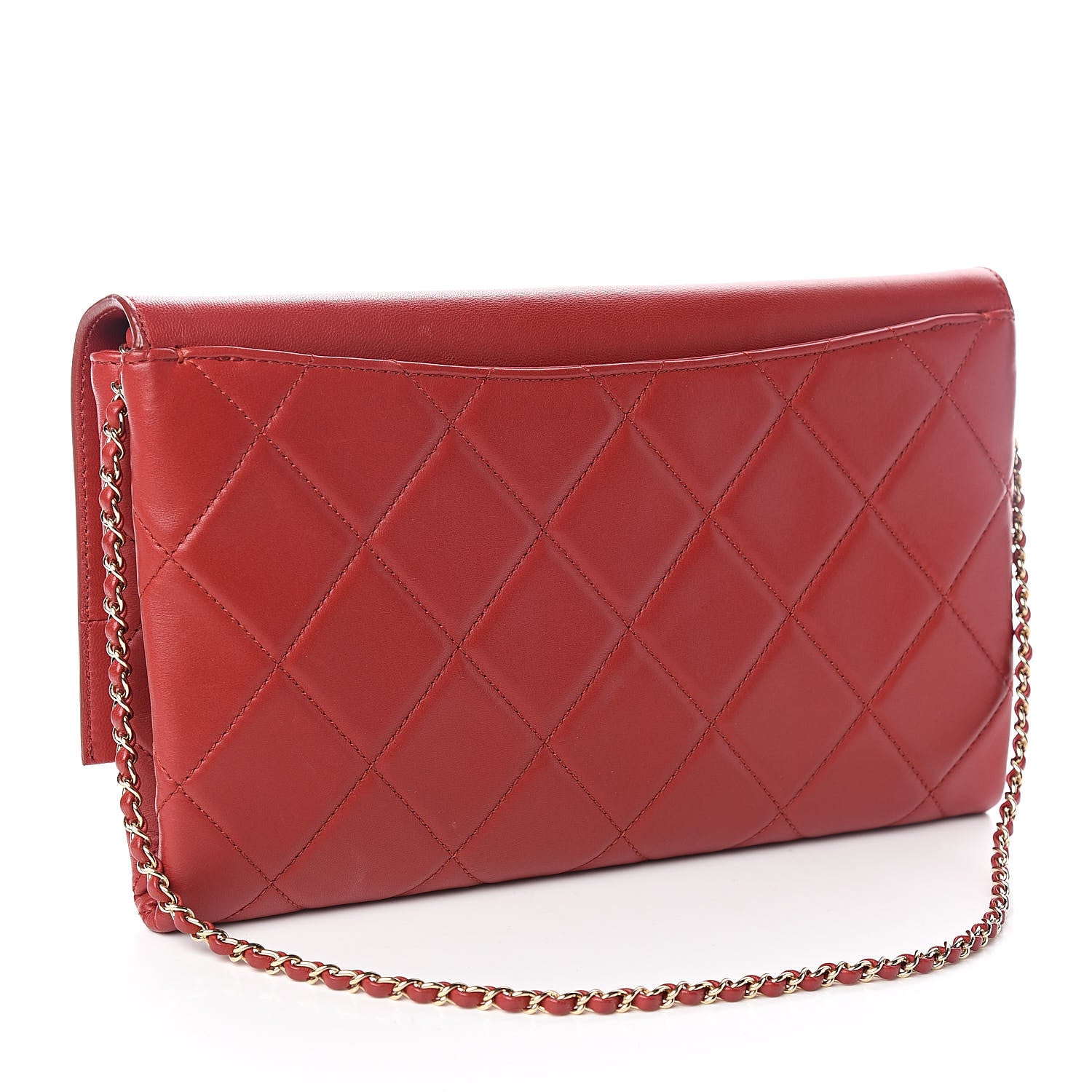 Chanel Lambskin Quilted Retro Label Clutch Red 3 of 11