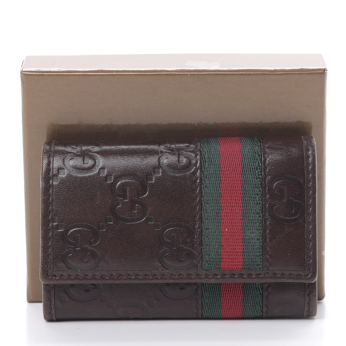 Guccissima Web 6 Key Holder Case Brown