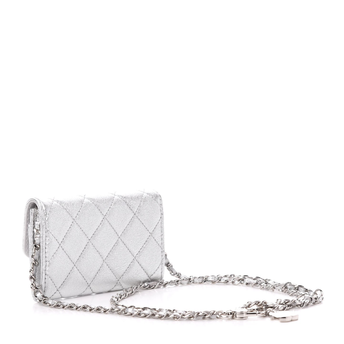 Metallic Lambskin Quilted Belt Bag Silver