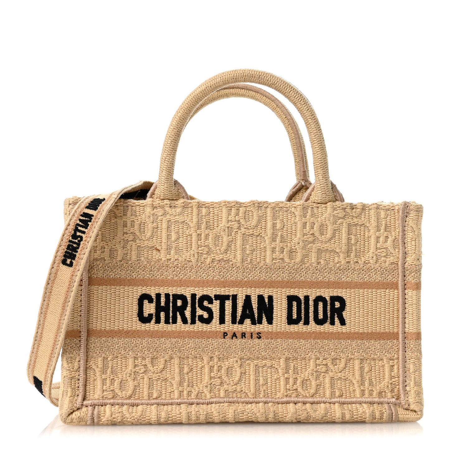 Raffia Oblique Mini Toile De Jouy Book Tote With Strap Beige